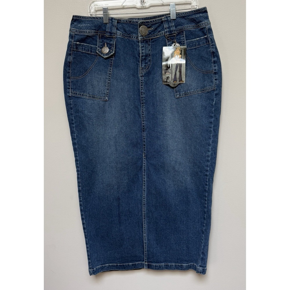 NOS Vintage QUIZZ New York Womens Denim Skirt Front Slit Size 16 Stretch